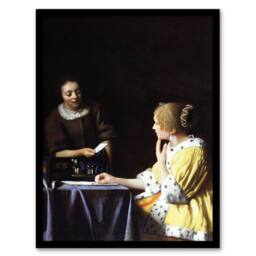 Artery8 Johannes Vermeer Framed Wall Art Print Mistress & Maid Portrait in Black - Size: A4 - thumbnail 1