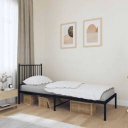 Berkfield Home Metal Bed Frame with Headboard Black 75x190 cm Small Single - thumbnail 2