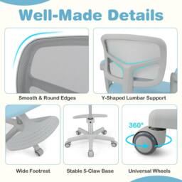 Costway Kids Desk Chair Children Study Chair w/Adjustable Height in Blue - thumbnail 6