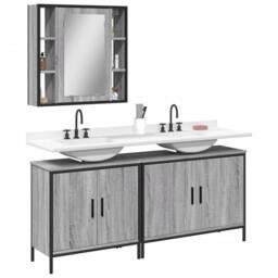 Berkfield Home Stylish 3 Piece Bathroom Cabinet Set Grey Sonoma Engineered Wood - thumbnail 2