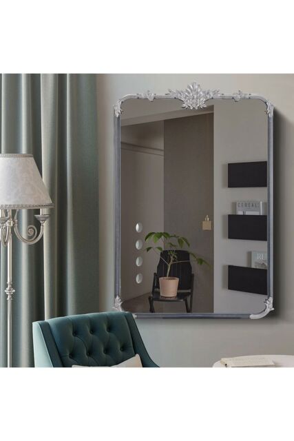 Living and Home Vintage-Inspired Rectangle Carved Wall Mirror in Silver - image 1