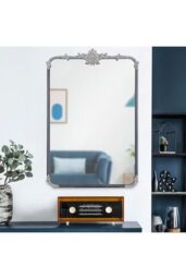 Living and Home Vintage-Inspired Rectangle Carved Wall Mirror in Silver - thumbnail 4