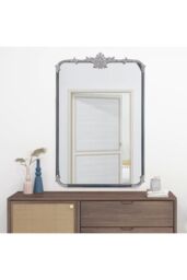 Living and Home Vintage-Inspired Rectangle Carved Wall Mirror in Silver - thumbnail 2
