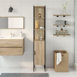 Berkfield Home Bathroom Cabinet Sonoma Oak 33x33x185, 5 cm Engineered Wood in Brown - thumbnail 4