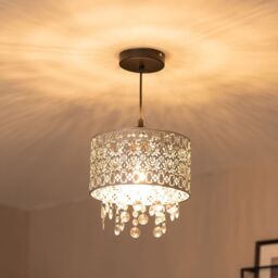ValueLights Enna Silver Easy Fit Moroccan Pendant Shade With Acrylic Jewel Droplets