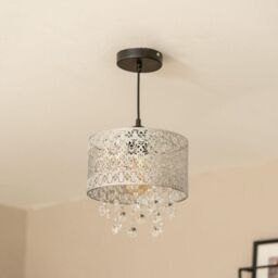 ValueLights Enna Silver Easy Fit Moroccan Pendant Shade With Acrylic Jewel Droplets - thumbnail 2