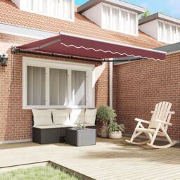 Berkfield Home Retractable Awning Manual Burgundy Red 300x250 cm Polyester - thumbnail 3