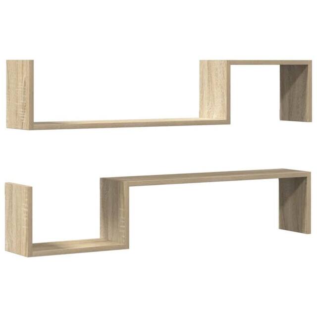 Berkfield Home Wall Shelf 2 pcs Sonoma Oak 100x15x20 cm Engineered Wood in Light Oak - Size: 100 x 15 x 20 cm - image 1