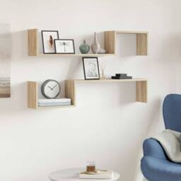 Berkfield Home Wall Shelf 2 pcs Sonoma Oak 100x15x20 cm Engineered Wood in Light Oak - Size: 100 x 15 x 20 cm - thumbnail 2