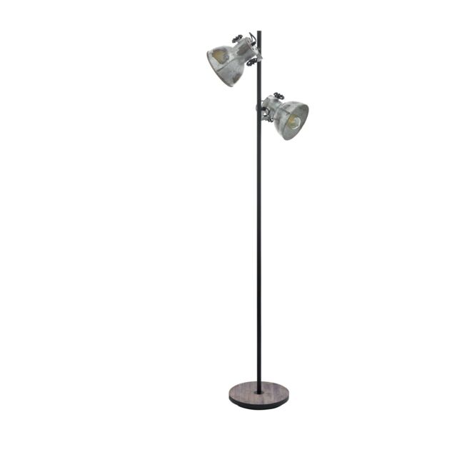 Loops Standing Floor Lamp Light Black & Raw Steel Wood Base 2 x 40W E27 Bulb - image 1