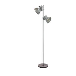Loops Standing Floor Lamp Light Black & Raw Steel Wood Base 2 x 40W E27 Bulb