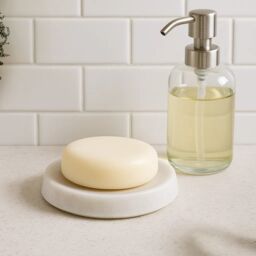 Orsina Off White Marble Soap Dish, Elegant Natural Soap Holder with Recessed Tray, Smooth Textured Bath Soap Dish