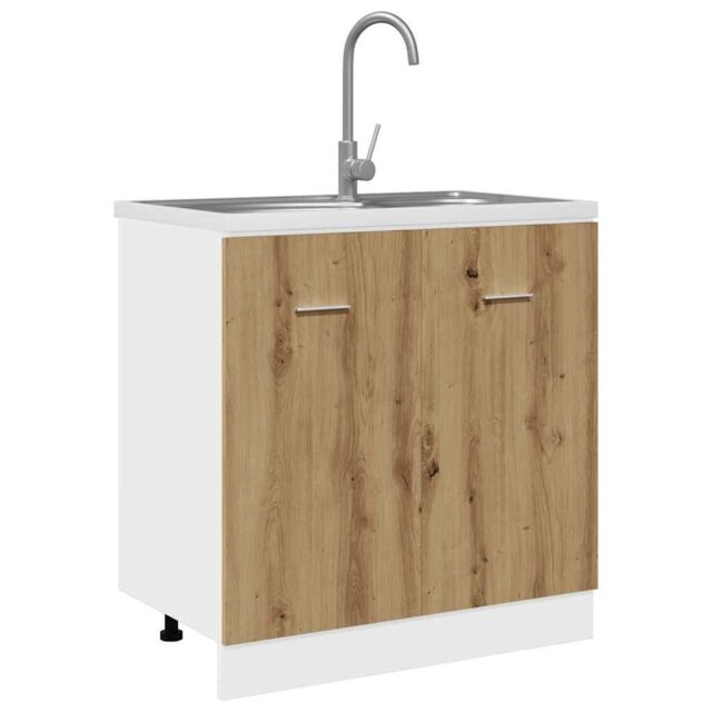 Berkfield Home Sink Bottom Cabinet Lyon Artisan Oak 80x46x81.5 cm Engineered Wood in Brown - image 1