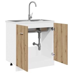 Berkfield Home Sink Bottom Cabinet Lyon Artisan Oak 80x46x81.5 cm Engineered Wood in Brown - thumbnail 4