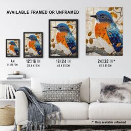 Artery8 Wall Art Print Stylised Chinese Blue Flycatcher Gold Leaf Branch Art Framed Poster in Black - Size: A4 - thumbnail 3