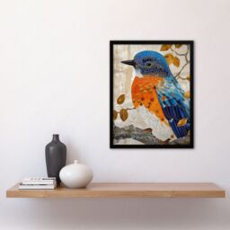 Artery8 Wall Art Print Stylised Chinese Blue Flycatcher Gold Leaf Branch Art Framed Poster in Black - Size: A4 - thumbnail 4