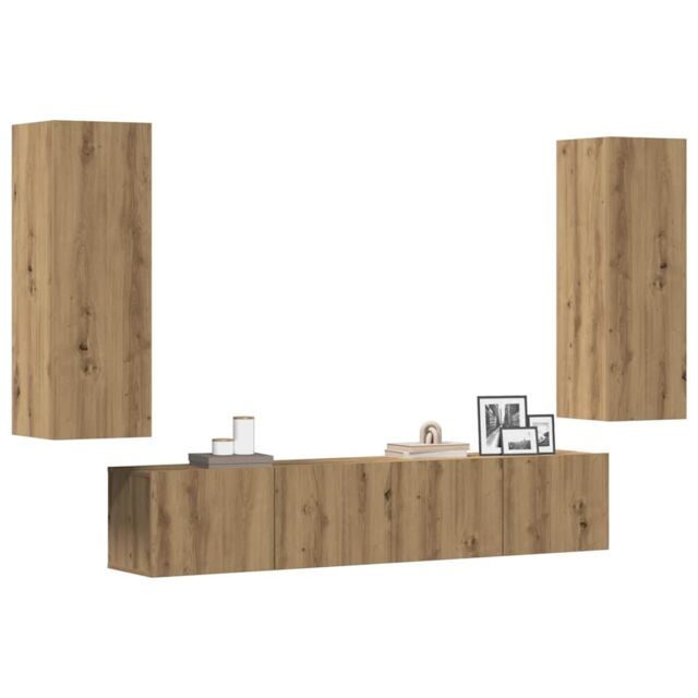 Berkfield Home Wall Mounted TV cabinets 4 pcs Artisan Oak Engineered Wood in Brown - image 1
