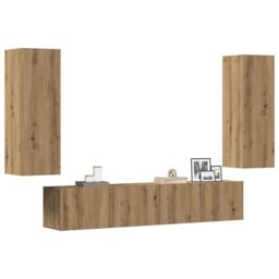 Berkfield Home Wall Mounted TV cabinets 4 pcs Artisan Oak Engineered Wood in Brown