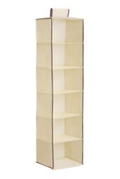 Orsina 6-Section Hanging Garment Organiser In Cream, Space-Saving Fabric Wardrobe Storage With Hook & Loop in Cream