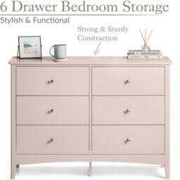Christow Pink Chest of Drawers Modern 6 Drawer Bedroom Storage Unit Furniture Cabinet - thumbnail 3