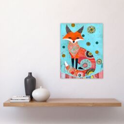 "Artery8 Fox Folk Art Portrait Colourful Pattern Design Wall Art Print in Blue - Size: W18"" x H24""" - thumbnail 4