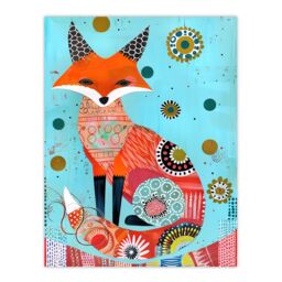 "Artery8 Fox Folk Art Portrait Colourful Pattern Design Wall Art Print in Blue - Size: W18"" x H24""" - thumbnail 1
