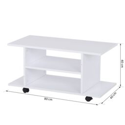 HOMCOM Modern TV Cabinet Stand 3 Tier shelf Storage Shelves Table Wheels in White - thumbnail 3