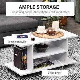 HOMCOM Modern TV Cabinet Stand 3 Tier shelf Storage Shelves Table Wheels in White - thumbnail 4