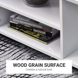 HOMCOM Modern TV Cabinet Stand 3 Tier shelf Storage Shelves Table Wheels in White - thumbnail 6