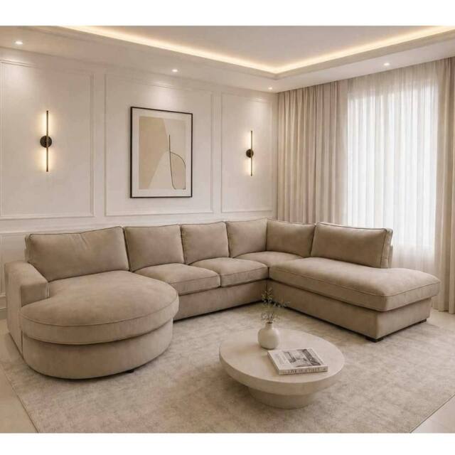 Home & Love Cloud Haven Luxury Chaise Corner Sofa U Shape - Dapple Caramel in Beige - image 1