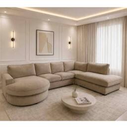 Home & Love Cloud Haven Luxury Chaise Corner Sofa U Shape - Dapple Caramel in Beige