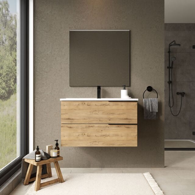 Banyetti Celtic 800mm Wall Hung Bathroom Vanity Unit with Athena Basin - Ostippo Oak in Light Oak - image 1