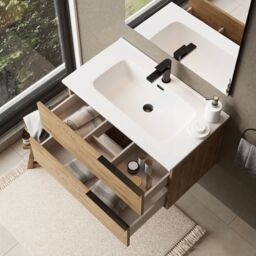 Banyetti Celtic 800mm Wall Hung Bathroom Vanity Unit with Athena Basin - Ostippo Oak in Light Oak - thumbnail 5
