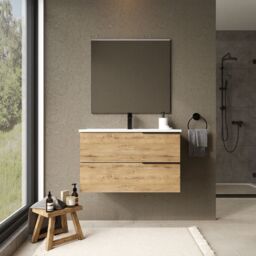 Banyetti Celtic 800mm Wall Hung Bathroom Vanity Unit with Athena Basin - Ostippo Oak in Light Oak