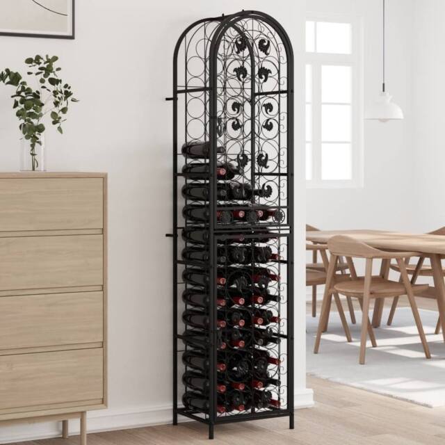 Berkfield Home Wine Rack for 73 Bottles Black 45x36x200 cm Wrought Iron - Size: 45 x 36 x 200 cm - image 1