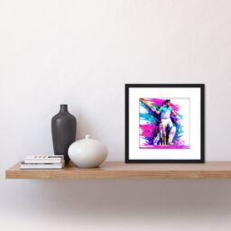 Artery8 Sports Cricket Colourful Pink Blue Batsman Watercolour Oil Painting Square Wooden Framed Wall Art Print Picture 8X8 Inch in Black - thumbnail 2