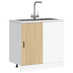 Berkfield Home Sink Base Cabinet Sonoma Oak Engineered Wood in Brown - thumbnail 4