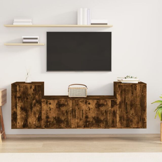 Berkfield Home 3 Piece TV Cabinet Set Smoked Oak Engineered Wood in Brown - image 1