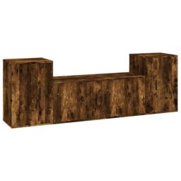 Berkfield Home 3 Piece TV Cabinet Set Smoked Oak Engineered Wood in Brown - thumbnail 2