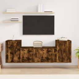 Berkfield Home 3 Piece TV Cabinet Set Smoked Oak Engineered Wood in Brown - thumbnail 1