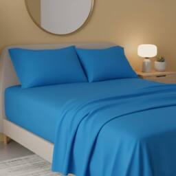 Snug City Flannelette Flat Sheet Soft Brushed Cotton Bedding for Warmth Comfort in Teal - Size: King