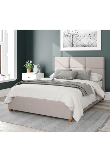 Aspire Caine Upholstered Ottoman Storage Bed, Eire Linen Fabric in Off-White - Size: Super King