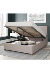 Aspire Caine Upholstered Ottoman Storage Bed, Eire Linen Fabric in Off-White - Size: Super King - thumbnail 2