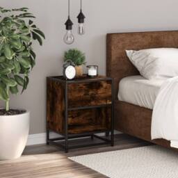 Berkfield Home Decorative Bedside Cabinet Smoked Oak 40x31x50 cm Engineered Wood in Brown - Size: 40 x 31 x 50 cm - thumbnail 1