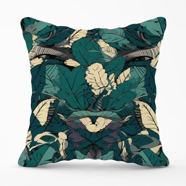 Warren Reed - Designer Green Beige Tropical Leaves Outdoor Cushion - Size: 60 cm x 60 cm - image 1
