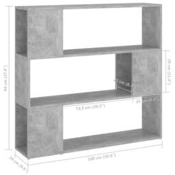 Berkfield Home Book Cabinet Room Divider Concrete Grey 100x24x94 cm - Size: 100 x 24 x 94 cm - thumbnail 7