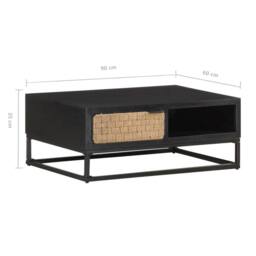 Berkfield Home Coffee Table 90x60x35 cm Solid Mango Wood in Black - Size: 90 x 60 x 35 cm - thumbnail 7