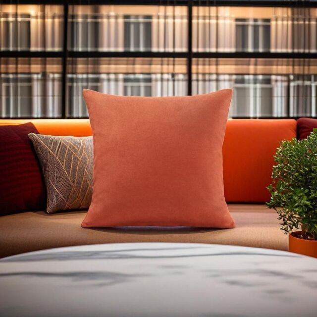 Luxury Living Velvet Chenille Cushion in Orange - Size: 55 cm x 55 cm