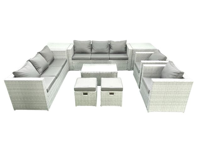 Fimous Outdoor Rattan Sofa Garden Furniture Set with 2 Armchairs Oblong Coffee Table 2 Small Footstools 2 Side Tables Light Grey Mixed - image 1