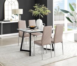 FurnitureboxUK Carson White Marble Effect Dining Table & 4 Milan Chrome Leg Chairs in Beige - thumbnail 1
